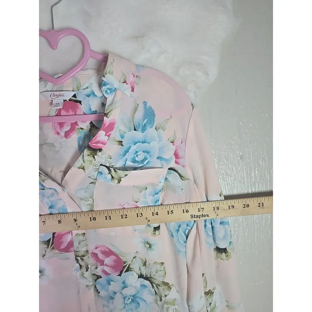 Candie's Pink Floral Lightweight Blouse Top Sz Small Office Formal Work Casual - Picture 7 of 10